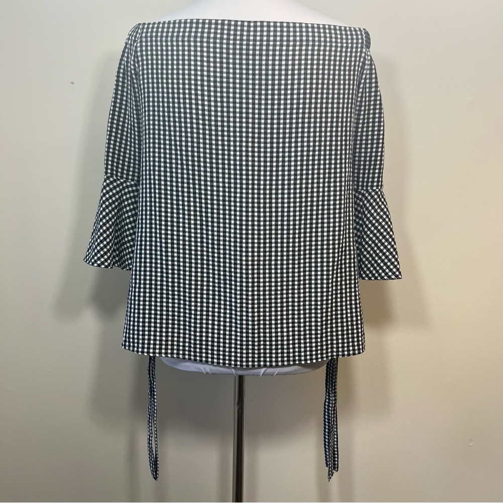 H&M Checked Off Shoulder Ruffle Sleeve Top - Picture 3 of 5